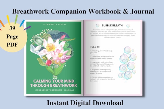 Breath-work Printable / Calming Your Mind Body Spirit with Breathe / Breathing Exercises and Journal Prompts / Companion Workbook & Journal