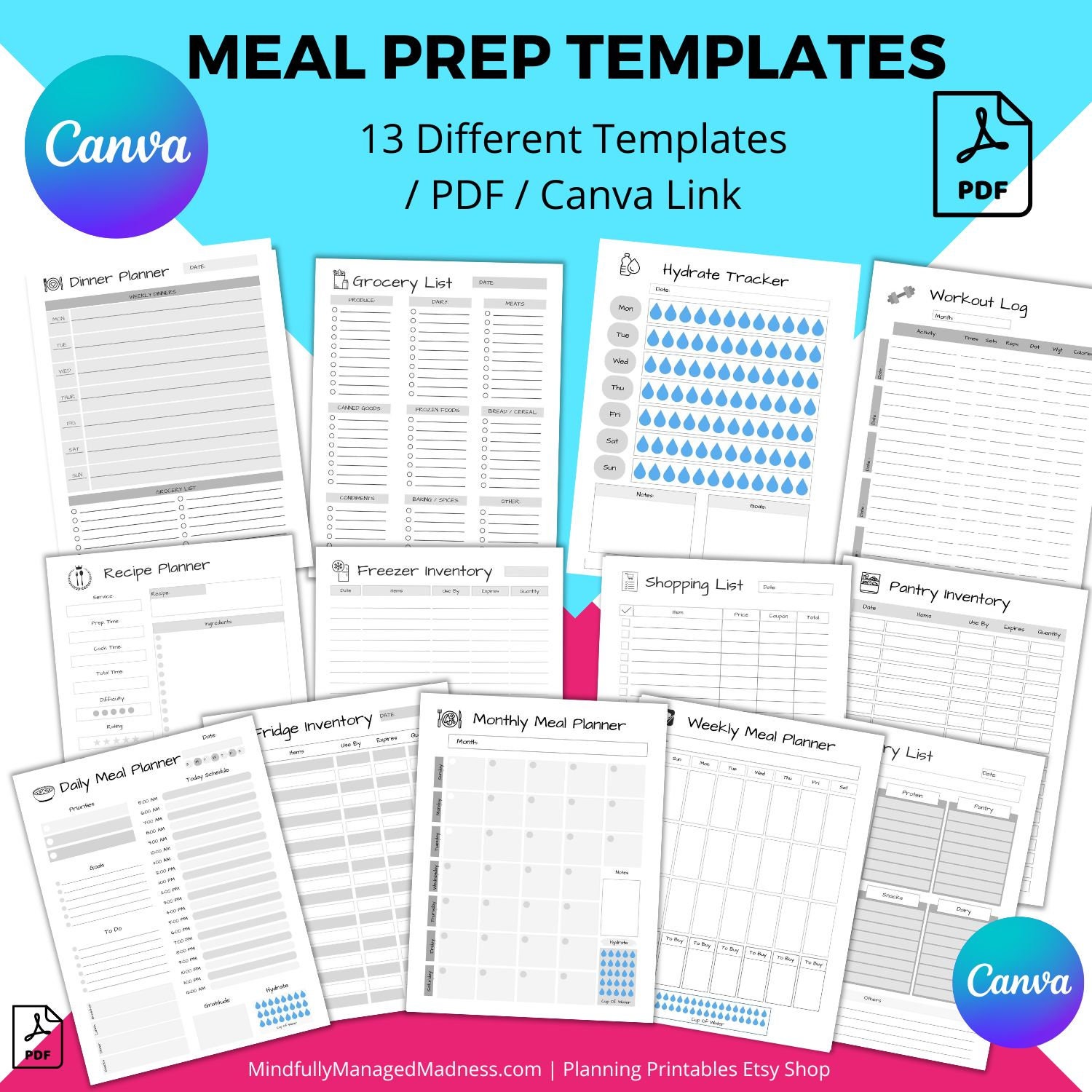 Editable Meal Planner in Canva | Canva Template Pack | Recipe Templates ...