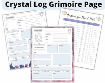 Crystal Worksheet| Blank Grimoire Page | Magic| Witchcraft Basics | Instant Download| Printable Crystals Page | Book Of Shadows| Crystal Log