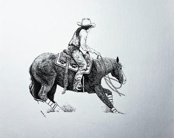 Cutting Cowgirl ORIGINAL 9x12