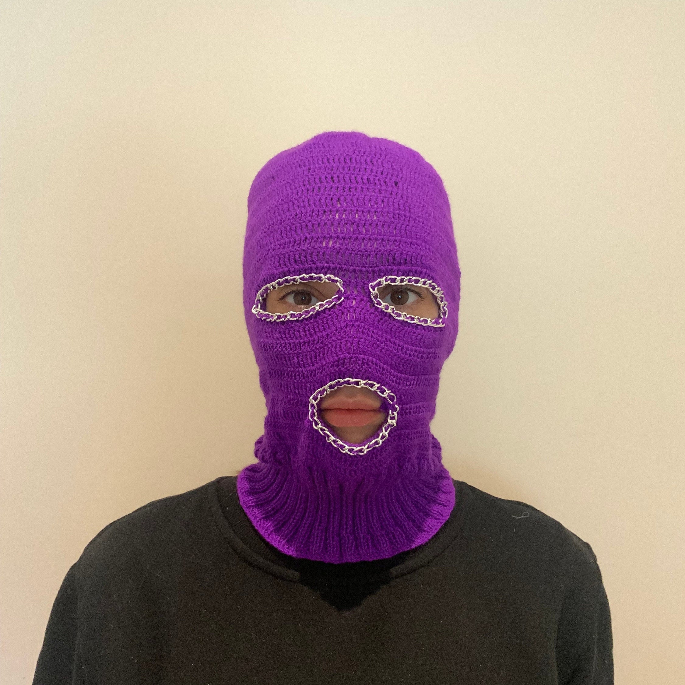 Distressed Baddie gangsta balaclava 3 holes Creepy clown crochet face ski  mask