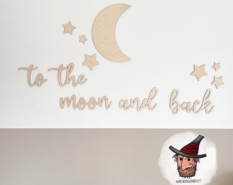 XXL Wandtattoo | Schriftzug aus Holz | to the moon and back | Kinderzimmerdeko | Babyzimmer | Skandi & Boho