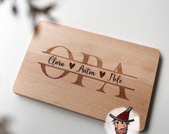 Personalisiertes Frühstücksbrett | für Oma Opa Uroma Mama Papa | mit Name der Kinder Enkelkinder |  Buchenholz | Geschenkidee | Weihnachten