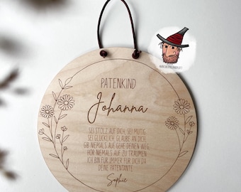 Gift for godchild | Personalized wooden sign made of birch wood | Baptism | Communion | Birth