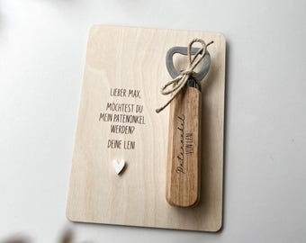 Would you like to be my godfather/godmother? | Question | Bottle opener | Gift idea | Pregnancy | Birth | Baptism | Godfather