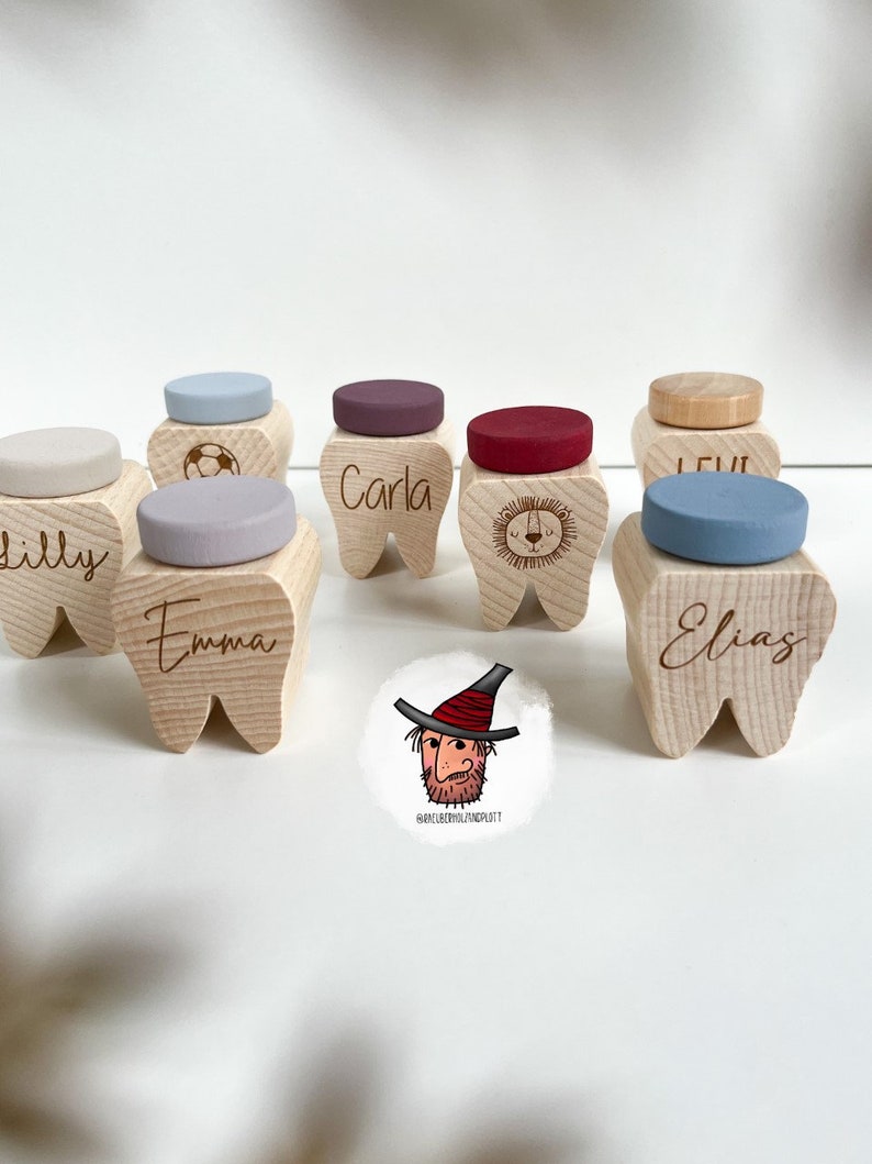 Personalized Tooth Box Tooth boxes Milk tooth box made of wood with name and motif Gift idea child colorful Gift tooth fairy image 2