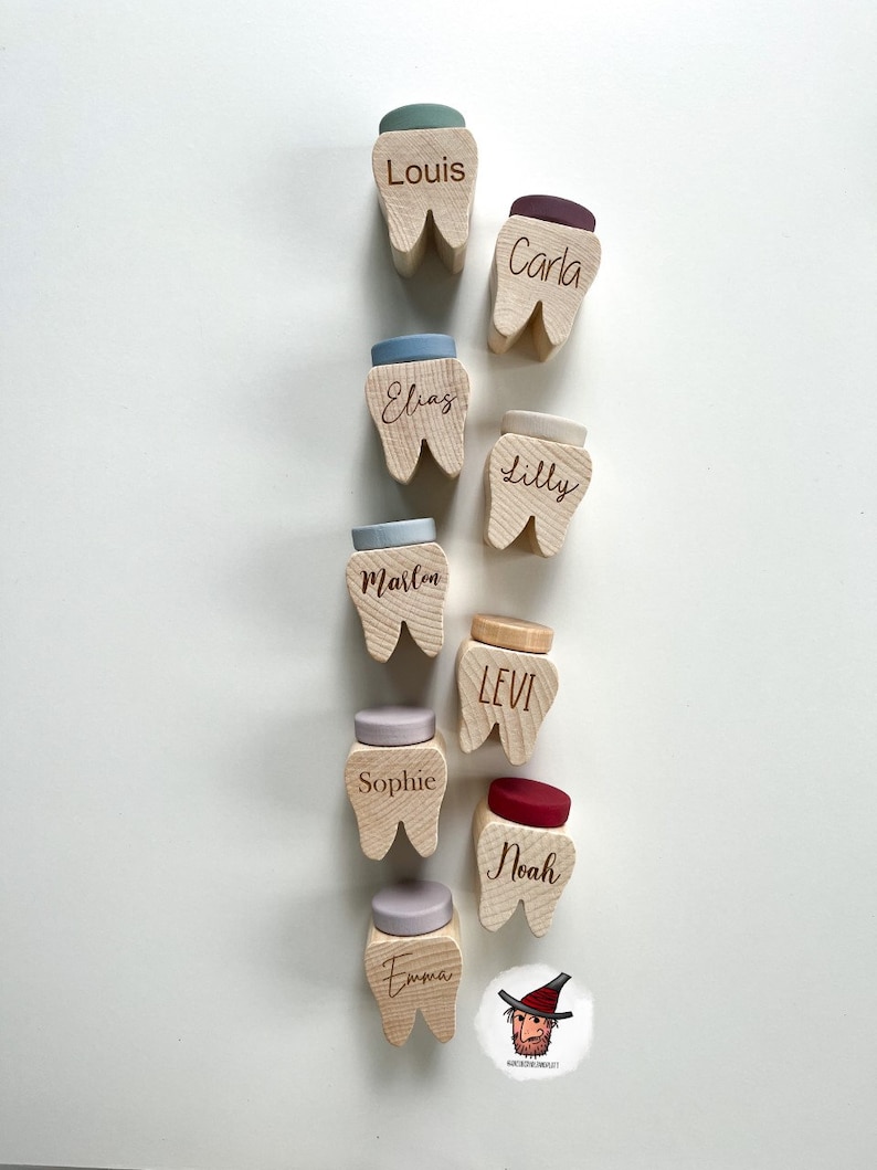 Personalisierte Zahndose Zahndöschen Milchzahndose aus Holz mit Name und Motiv Geschenkidee Kind bunt Geschenk zahnfee Bild 4
