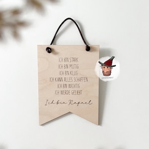 Personalisierte Affirmationstafel Wimpel mit Name | ich bin mutig stark klug wichtig | Geschenkidee für Kinder