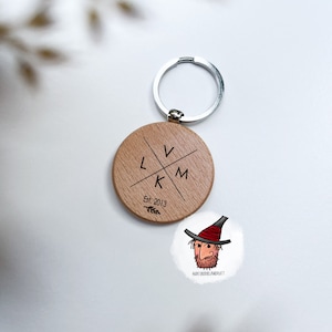 Personalized wooden keychain | Family | Initials | Engraving | Christmas gift idea