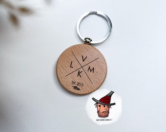 Personalisierter Schlüsselanhänger aus Holz | Familie | Initialien | Gravur | Geschenkidee Weihnachten