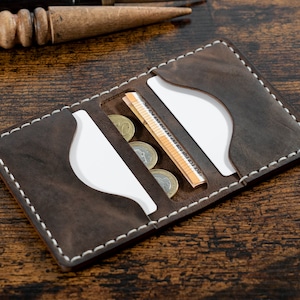 Customizable - Premium Horse and Buffalo Leather Card Holder for cards, bills and coins. men's leather wallet