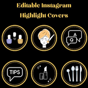 14 capas de destaque pretas/douradas | Capas de ícones do Instagram | Modelo de história| Capas de destaque editáveis | Feito em Canva | Pronto para usar