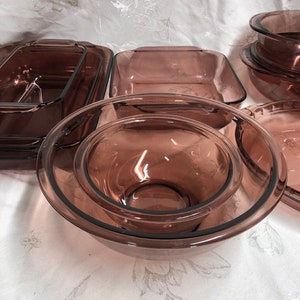 Pyrex Cranberry Bakeware Rectangle, square, pie, bread and mixers