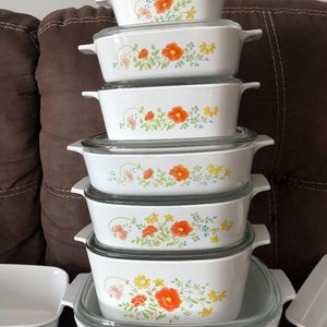 Corning Ware Wild Flower with glass lids various sizes