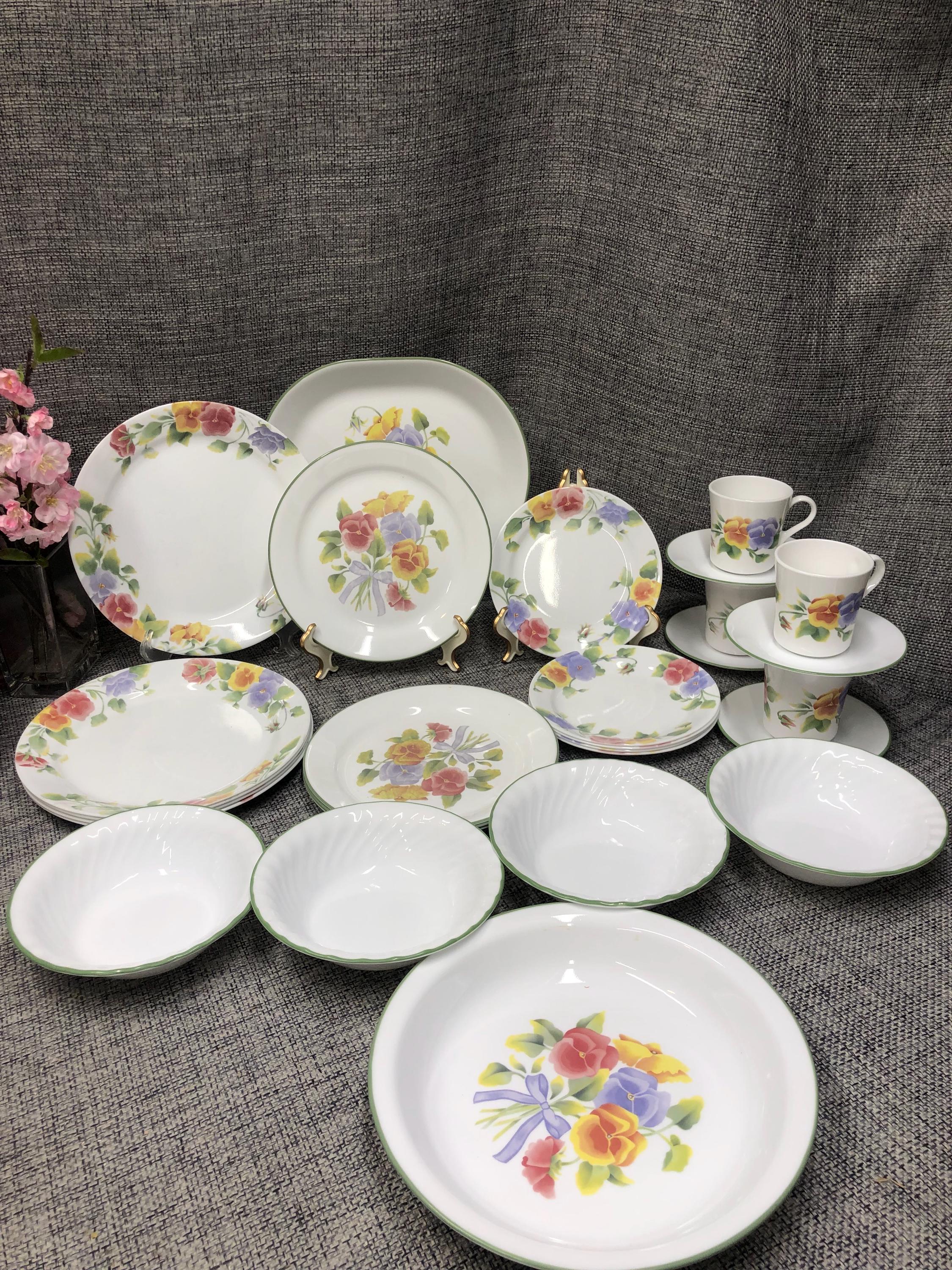 【美品コレール CORELLEサマーブラッシュ皿 8枚セット花柄パンジー USA il_fullxfull.6955312658_9l6m.jpg