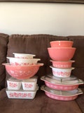 Pyrex Pink Gooseberry & pink Casserole, Fridgies, mixers, divided dish