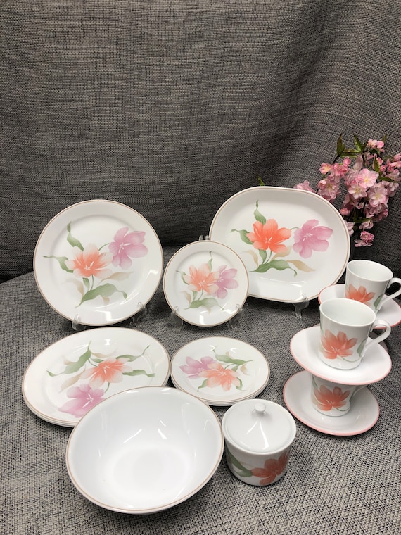 Corelle Peony Dinnerware Set: Pink Lavender Floral Plates, Mugs