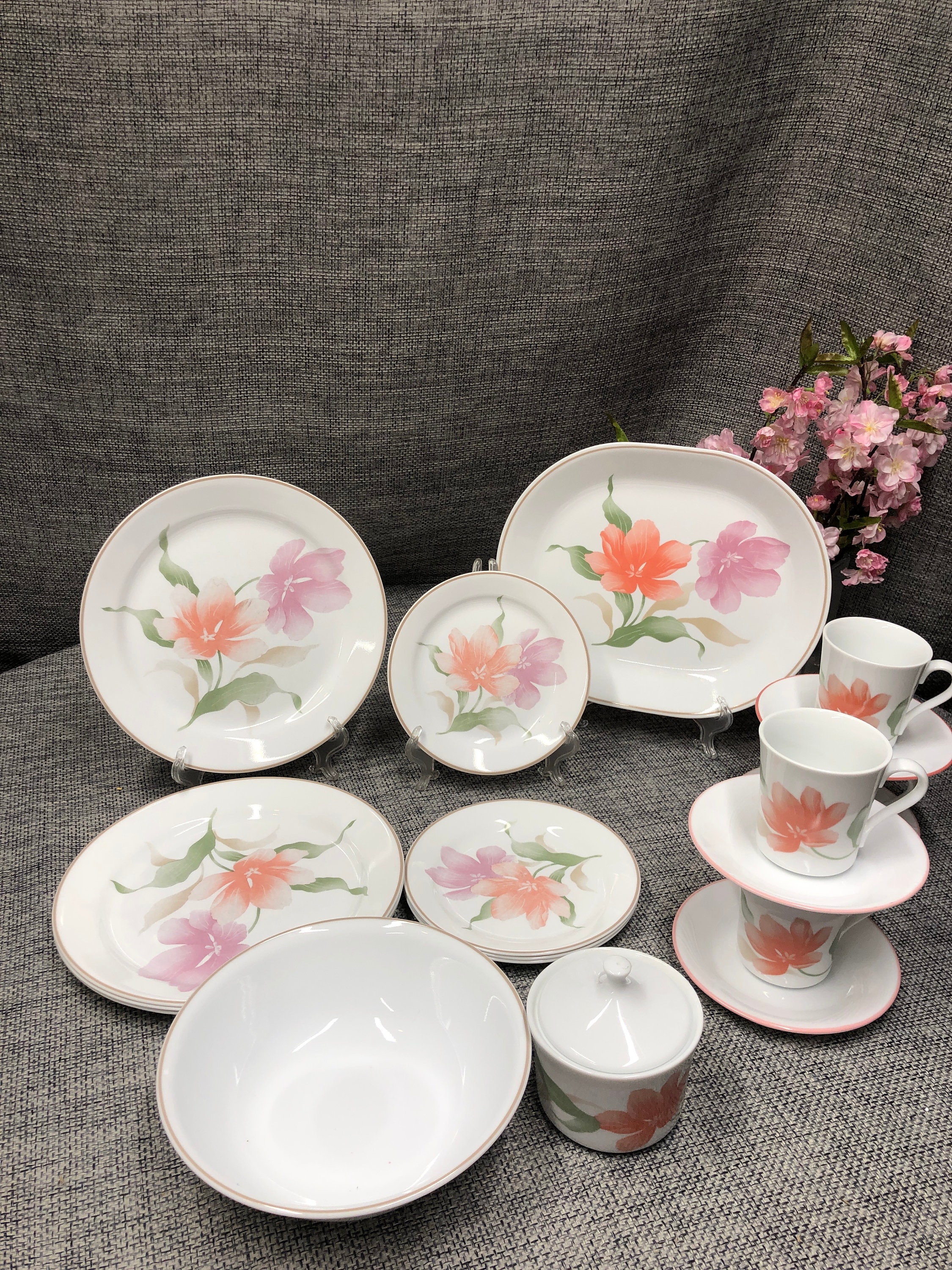 Corelle Peony Dinnerware Set: Pink Lavender Floral Plates, Mugs, Bowl ...
