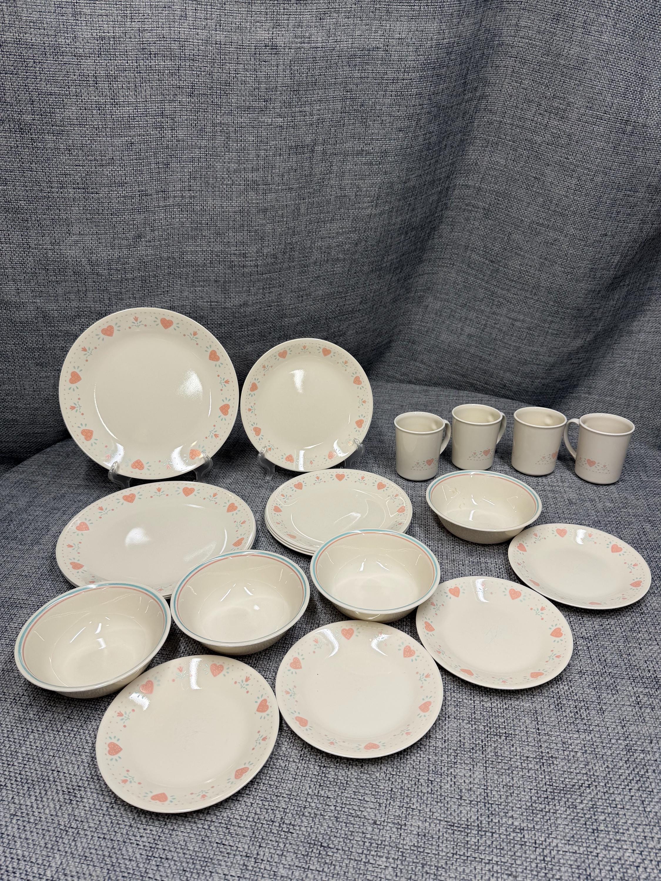 Corelle Forever Yours Dinnerware Set, Heart Pattern Plates, Bowls