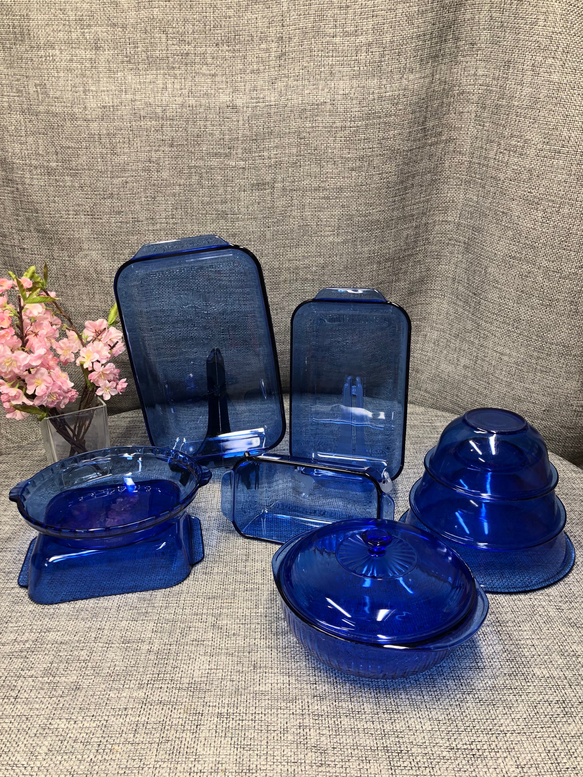 Vintage Pyrex Blue Bakeware Set: Casserole, Pie Plate, Loaf Pan - Etsy