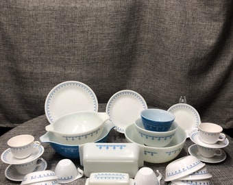 Pyrex snow flakes Cinderella, mixers, Butter dish, Corelle dinner, luncheon, desert plates, mugs, cereal bowls dishes