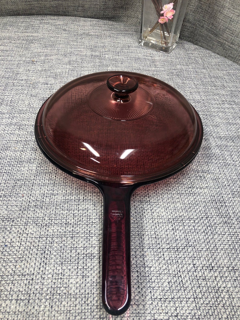 Vision Cranberry 11 diameter Skillet with matching Pyrex glass lid zdjęcie 5