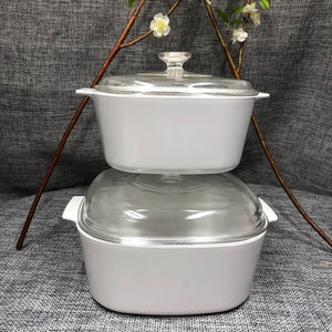 Corning ware Just  White A-3-B 3qt  A-5-B 5qt with Original glass A-9-C A-12-C lids