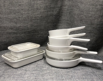 Corning ware Just White Range toppers, 9” 10” skillet + lids, Fridge dishes