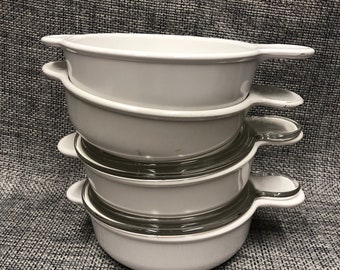 CorningWare Original Just white P-240-B 750ML Big Grab it Bowls Matching Glass lid Made in USA