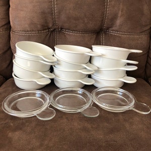 Corning ware White Grab it bowls p-150-b Original Version made in USA 12 bowls+3glass lids