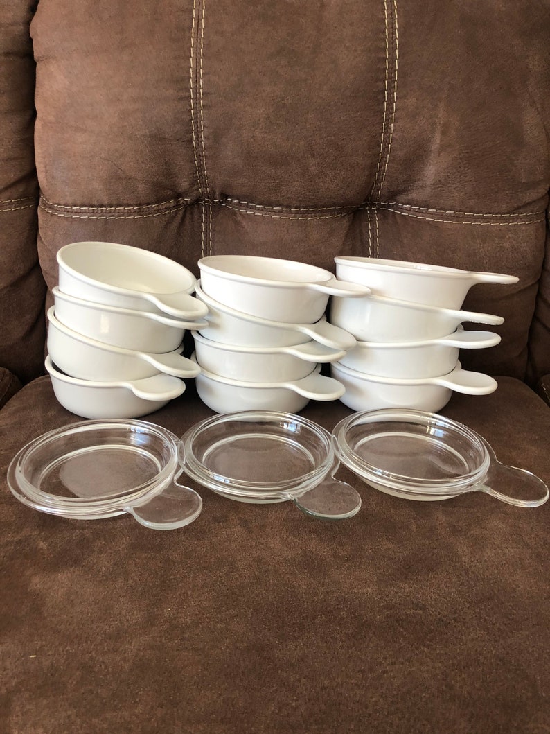 Corning ware White Grab it bowls p-150-b Original Version made in USA 12 bowls+3glass lids