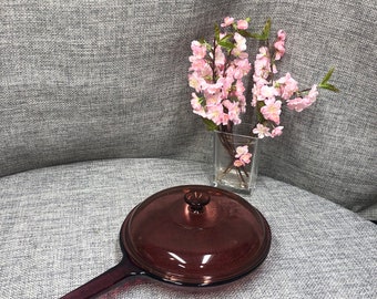 Vision Cranberry 11” diameter Skillet with matching Pyrex  glass lid