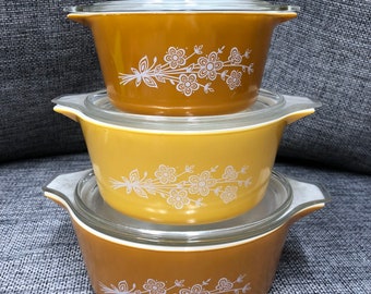 Pyrex Golden Butterfly 473 474 475 Casserole Dish W/ Matching