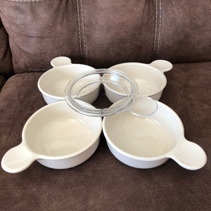 Corning ware White Grab it bowls p-150-b Original Version made in USA 4 bowls+ 1 glass lid