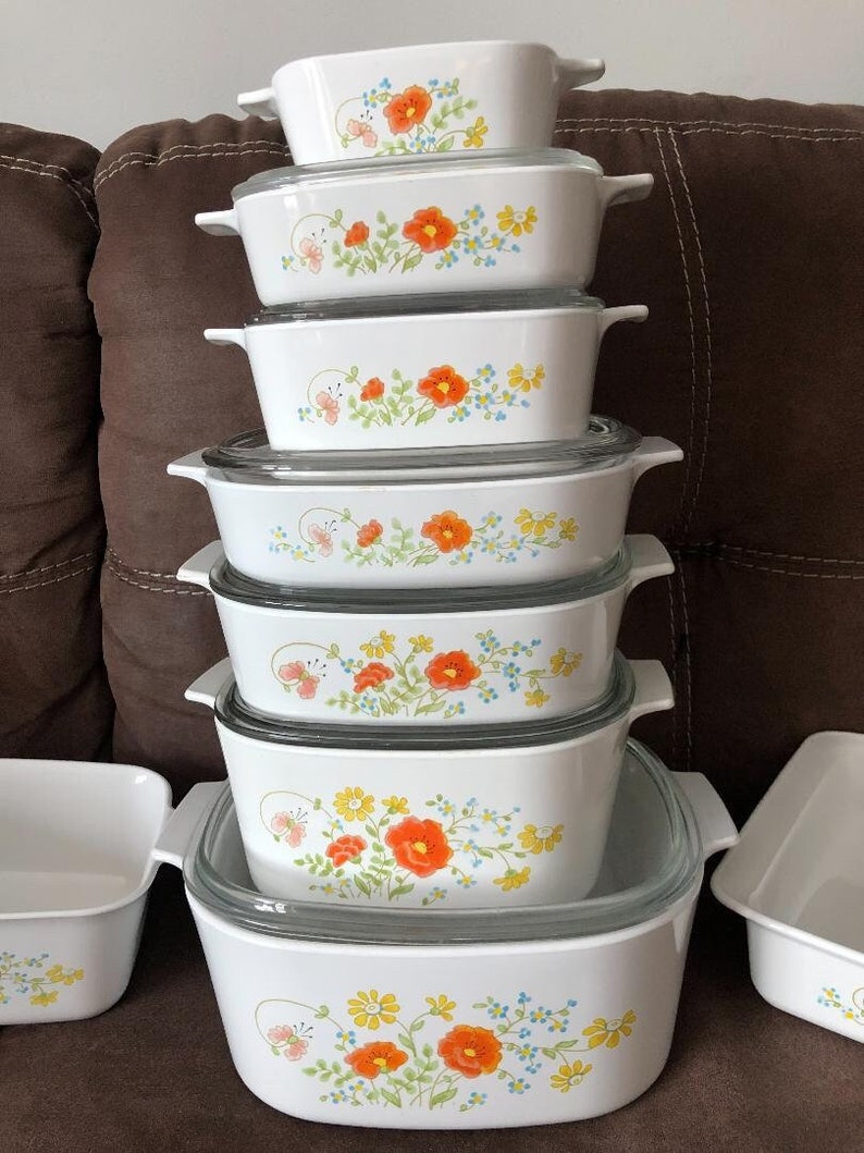 Corning Ware Wild Flower with glass lids various sizes A-5-B 5qt w/lid