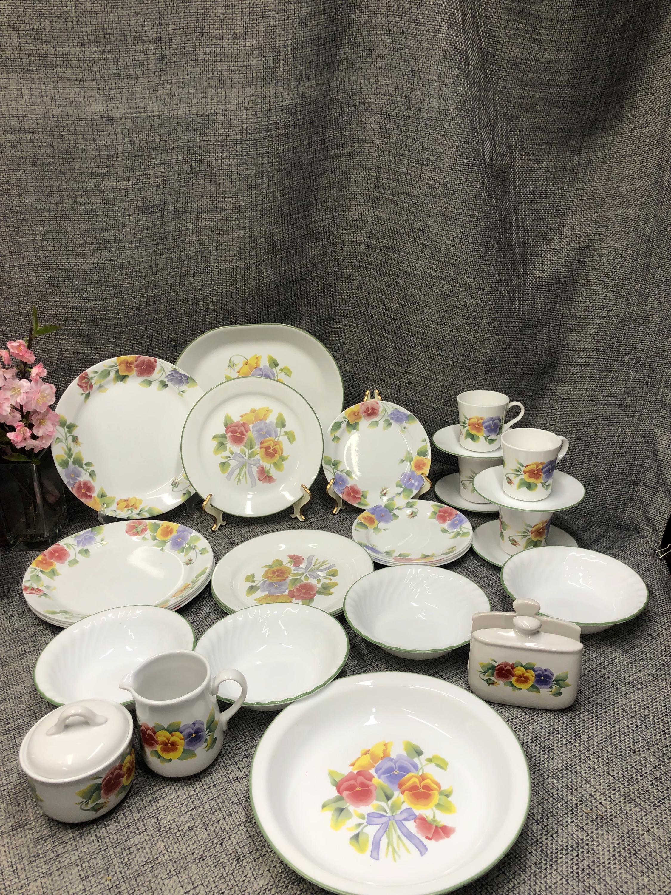 Corelle Summer Blush Dinner, Butter& Bread, Saucer, Cup, Platter, Sugar, Creamer, Gravy Boat,