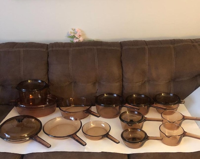 Set of 8 Piece Corning Vision Smokedglass Bakeware Set With Lids/glass Bake Ware/glass Cookware