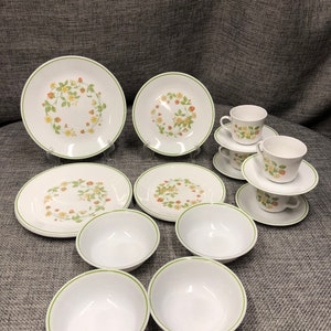 Corelle Strawberry Sundae dinner, salad plates, cereal bowls, saucers, mugs