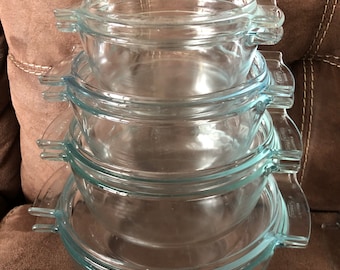 Pyrex Clear France made Casserole 1qt 451, 1.5qt 453, 2qt 456, 3qt 457   Oval 238, 226  bakeware