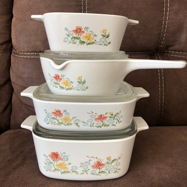 Corningware Black Trefoil +   +  Autumn Meadow dishes various sizes