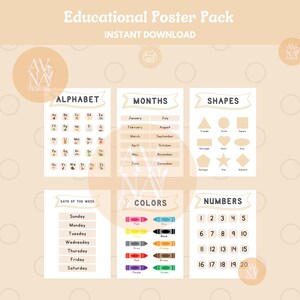 Educational Posters, Alphabet Poster, Playroom Printables, Wall Art,  Kids Room, Number Poster, Classroom Decor, Home school, Neutral