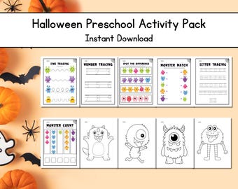 Preschool Halloween Bundle, October, Home-school, Activity, Halloween Printable Worksheet,Educational, Digital