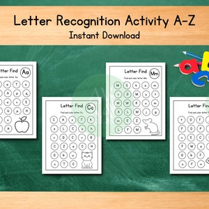 Planilha de reconhecimento de letras, planilha de localização de letras, alfabeto pré-escolar para impressão, página de localização de letras de A a Z, coloração, planilhas de alfabeto