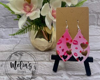 Valentines Faux Leather Lip Earrings