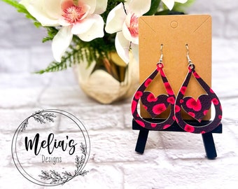 Black and Red Heart Faux leather Earrings