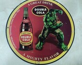 Old Double Cola sign - bar hang up or screw down heavy porcelain sign