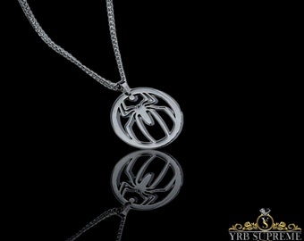 Mens Spider Pendant Necklace | Silver Gothic Chain | Halloween Jewelry Gift for Him