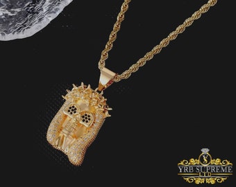 Men's Gold Skull Pendant Necklace, Iced Out Diamond CZ Waterproof Jewelry