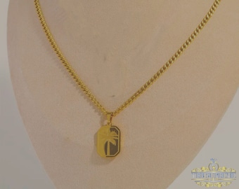 18K Plated Gold Tag Pendant Mens Necklace Gift for Him