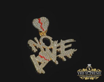 Men's No Love Gold Pendant Necklace, Iced Out Diamond CZ Jewelry